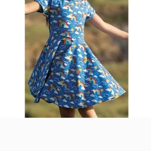 Frugi Organic Cotton Rainbow Skies Skater Dress in Blue 6-7